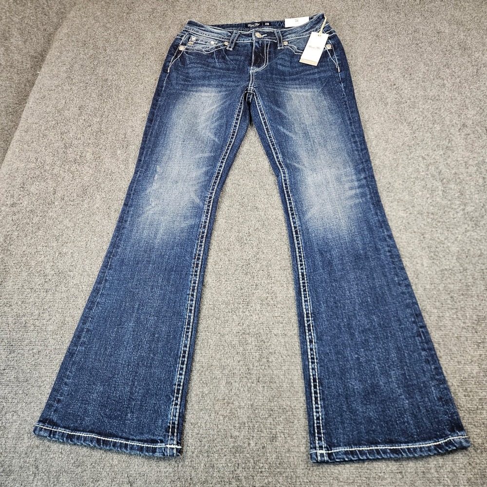 Miss Me Mid-Rise Bootcut Jeans 28x32 Dark Wash Embellished M3444B87MV NEW - Picture 2 of 11